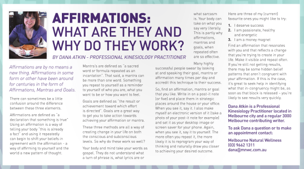 Dana Atkin Kinesiology Affirmations 3000Melbourne Magazine